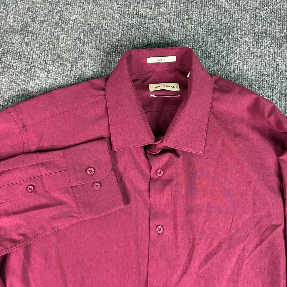 Lucky Brand 4 Way Stretch Dress Shirt Men’s Large 16-16.5 34/35 Slim Fit Red